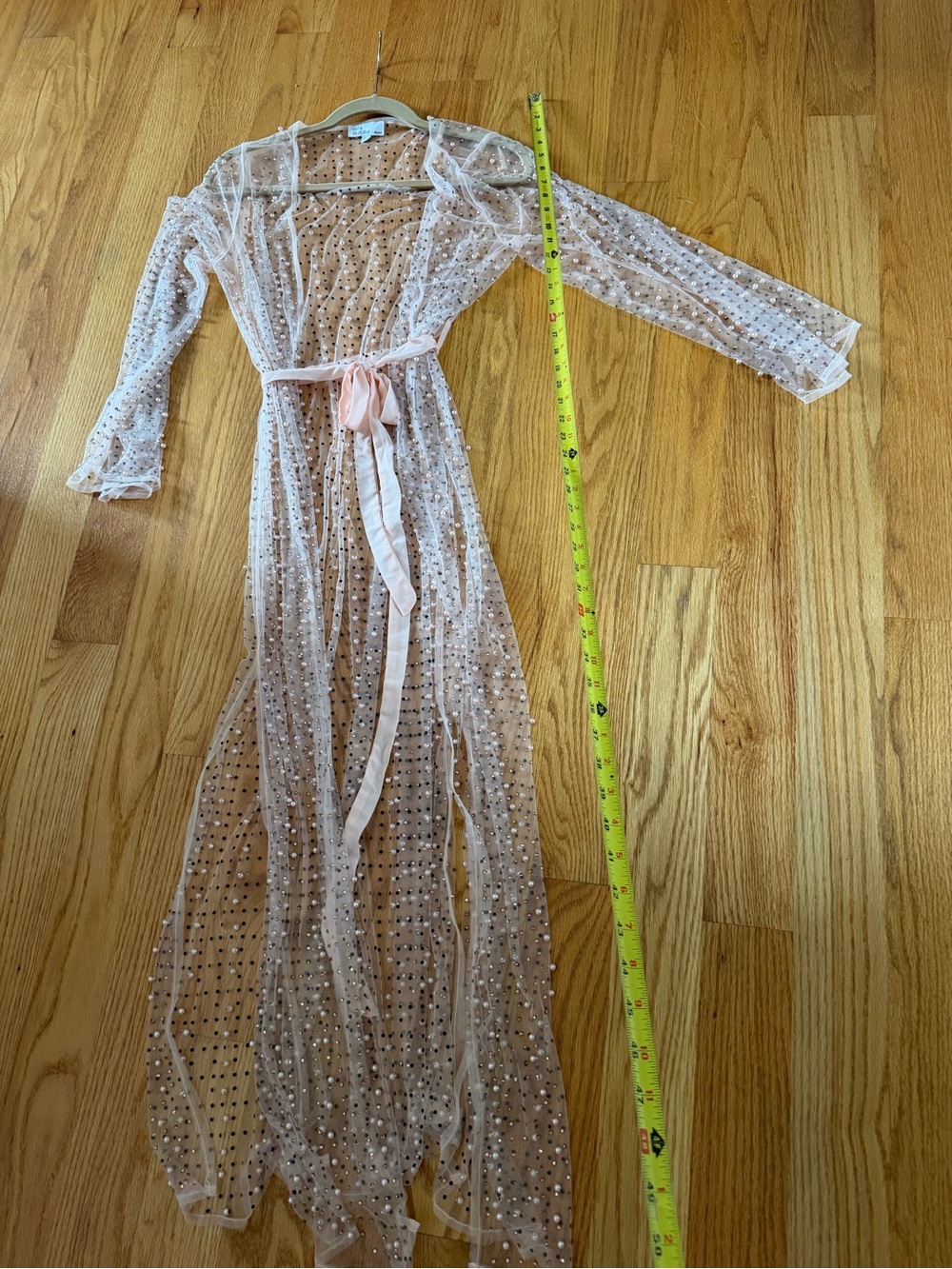 Blush Pink Mesh Pearl Rhinestone Duster Cardigan Cover-Up Size M - Picture 11 of 12